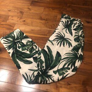 H&M Palm Leaf Print Paper Bag Waist Pants Lightweight White & Green Size 2 VGUC